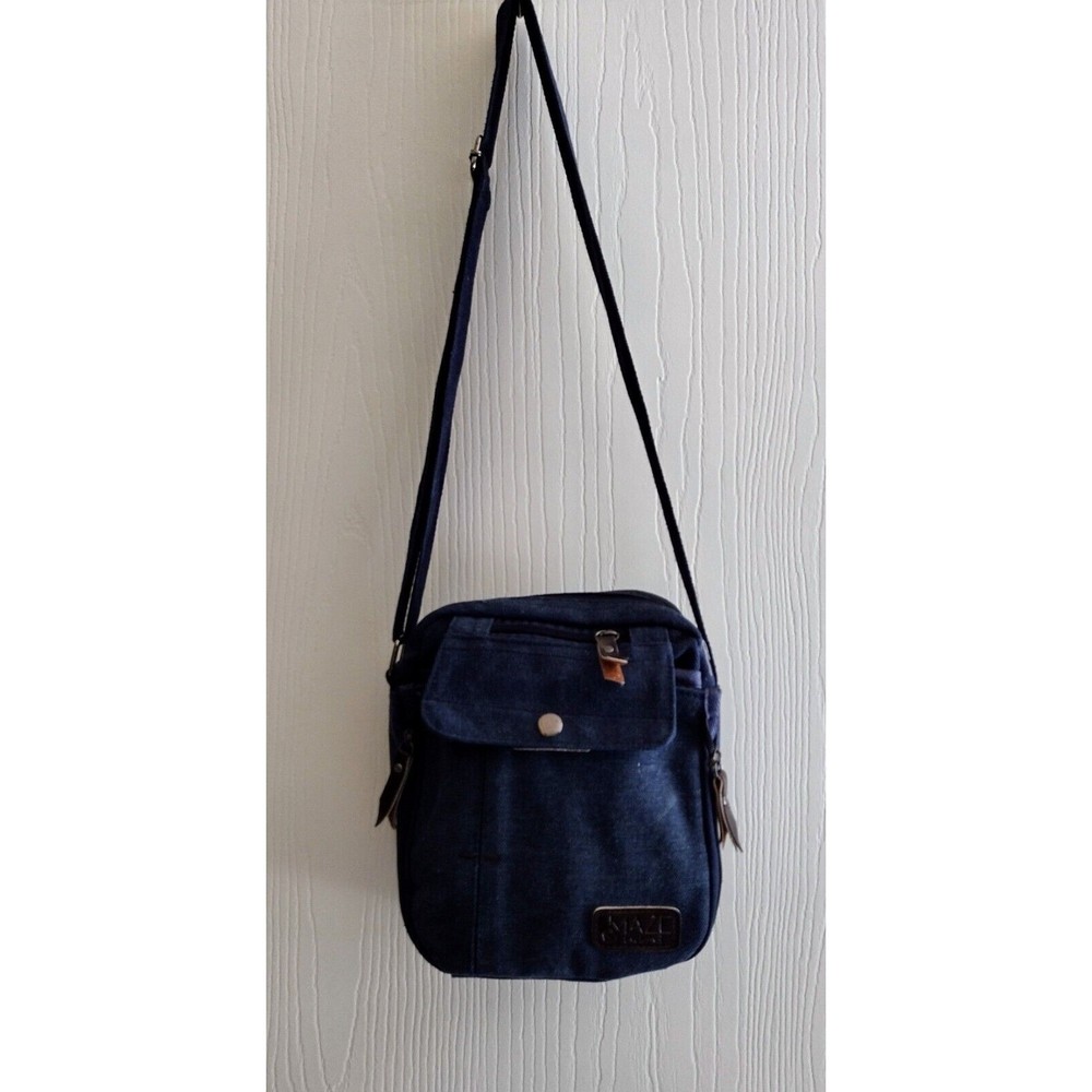 MAZE Canvas Crossbody Bag BlueTravel Adjustable Unisex Utility .